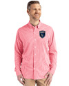 San Jose Earthquakes Cutter & Buck Skyline Epic Confidence Recycled Gingham Mens Long Sleeve Dress Shirt Red/White Front Thumbnail Image