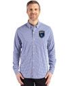 San Jose Earthquakes Cutter & Buck Skyline Epic Confidence Recycled Gingham Mens Long Sleeve Dress Shirt Tour Blue/White Front Thumbnail Image