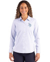 Minnesota Vikings Mono Cutter & Buck Skyline Epic Confidence Recycled Pinstripe Womens Long Sleeve Dress Shirt  Pale Blue/White Front Thumbnail Image