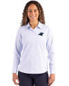 Carolina Panthers Mono Cutter & Buck Skyline Epic Confidence Recycled Pinstripe Womens Long Sleeve Dress Shirt  Pale Blue/White Front Thumbnail Image
