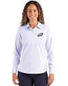 Philadelphia Eagles Mono Cutter & Buck Skyline Epic Confidence Recycled Pinstripe Womens Long Sleeve Dress Shirt  Pale Blue/White Front Thumbnail Image