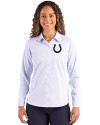 Indianapolis Colts Mono Cutter & Buck Skyline Epic Confidence Recycled Pinstripe Womens Long Sleeve Dress Shirt  Pale Blue/White Front Thumbnail Image