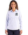 Green Bay Packers Mono Cutter & Buck Skyline Epic Confidence Recycled Pinstripe Womens Long Sleeve Dress Shirt  Pale Blue/White Front Thumbnail Image