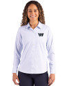 Washington Commanders Mono Cutter & Buck Skyline Epic Confidence Recycled Pinstripe Womens Long Sleeve Dress Shirt  Pale Blue/White Front Thumbnail Image