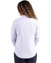 Seattle Seahawks Mono Cutter & Buck Skyline Epic Confidence Recycled Pinstripe Womens Long Sleeve Dress Shirt  Pale Blue/White Back Thumbnail Image