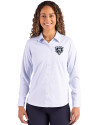 View image 4: Chicago Bears Monochromatic Cutter & Buck Skyline Recycled Pinstripe Womens Long Sleeve Spread Collar Dress Shirt Pale Blue/White Front