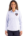 FC Dallas Cutter & Buck Skyline Epic Confidence Recycled Pinstripe Womens Long Sleeve Dress Shirt  Pale Blue/White Front Thumbnail Image