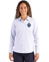 Vancouver Whitecaps FC Cutter & Buck Skyline Epic Confidence Recycled Pinstripe Womens Long Sleeve Dress Shirt  Pale Blue/White Front Thumbnail Image