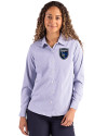 San Jose Earthquakes Cutter & Buck Skyline Epic Confidence Recycled Pinstripe Womens Long Sleeve Dress Shirt  Tour Blue/White Front Thumbnail Image