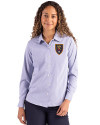 Real Salt Lake Cutter & Buck Skyline Epic Confidence Recycled Pinstripe Womens Long Sleeve Dress Shirt  Tour Blue/White Front Thumbnail Image