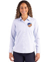 FC Cincinnati Cutter & Buck Skyline Epic Confidence Recycled Pinstripe Womens Long Sleeve Dress Shirt  Pale Blue/White Front Thumbnail Image