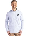 Chicago Bears Mono Cutter & Buck Skyline Epic Confidence Recycled Pinstripe Mens Long Sleeve Dress Shirt Pale Blue/White Front Thumbnail Image