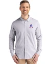 New England Patriots Historic Cutter & Buck Skyline Recycled Pinstripe Mens Long Sleeve Button Down Dress Shirt Elemental Grey/White Front Thumbnail Image