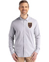Real Salt Lake Cutter & Buck Skyline Epic Confidence Recycled Pinstripe Mens Long Sleeve Dress Shirt Elemental Grey/White Front Thumbnail Image