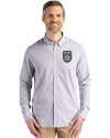 San Diego FC Cutter & Buck Skyline Epic Confidence Recycled Pinstripe Mens Long Sleeve Dress Shirt Elemental Grey/White Front Thumbnail Image