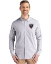 D.C. United Cutter & Buck Skyline Epic Confidence Recycled Pinstripe Mens Long Sleeve Dress Shirt Elemental Grey/White Front Thumbnail Image