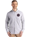 Inter Miami CF Cutter & Buck Skyline Epic Confidence Recycled Pinstripe Mens Long Sleeve Dress Shirt Elemental Grey/White Front Thumbnail Image