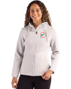 Miami Dolphins Historic Cutter & Buck Roam Recycled Buttery-Soft Knit Womens Full Zip Hooded Jacket Solitaire Front Thumbnail Image