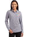 View image 1: Miami Dolphins Historic Cutter & Buck Skyline Recycled Gingham Womens Long Sleeve Spread Collar Dress Shirt Black/White Front