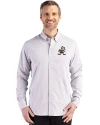 Cleveland Browns Historic Cutter & Buck Skyline Recycled Gingham Mens Long Sleeve Button Down Dress Shirt Concrete/White Front Thumbnail Image