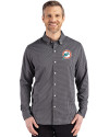 Miami Dolphins Historic Cutter & Buck Skyline Epic Confidence Recycled Gingham Mens Long Sleeve Dress Shirt Black/Elemental Grey Front Thumbnail Image
