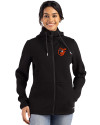 Baltimore Orioles Cooperstown Cutter & Buck Roam Epic Versatility Recycled Womens Full Zip Hooded Jacket Black Front Thumbnail Image