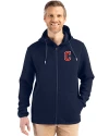Cleveland Guardians - Cutter & Buck Roam Epic Versatility Recycled Mens Full Zip Hooded Jacket Navy Blue Front Thumbnail Image