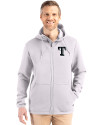 View image 7: Texas Rangers Monochromatic Cutter & Buck Roam Recycled Buttery-Soft Knit Mens Full Zip Hooded Jacket Solitaire Front
