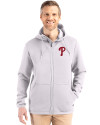 Philadelphia Phillies Cutter & Buck Roam Epic Versatility Recycled Mens Full Zip Hooded Jacket Solitare Front Thumbnail Image