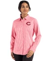 Cincinnati Reds Cutter & Buck Skyline Epic Confidence Recycled Gingham Womens Long Sleeve Dress Shirt  Red/White Front Thumbnail Image