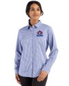 Toronto Blue Jays Cooperstown Cutter & Buck Skyline Epic Confidence Recycled Gingham Womens Long Sleeve Dress Shirt  Tour Blue/White Front Thumbnail Image