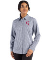 Los Angeles Angels Cooperstown Cutter & Buck Skyline Epic Confidence Recycled Gingham Womens Long Sleeve Dress Shirt  Navy Blue/White Front Thumbnail Image
