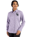 Colorado Rockies Cutter & Buck Skyline Epic Confidence Recycled Gingham Womens Long Sleeve Dress Shirt  College Purple/White Front Thumbnail Image