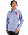 Toronto Blue Jays City Connect Cutter & Buck Skyline Epic Confidence Recycled Gingham Womens Long Sleeve Dress Shirt  Tour Blue/White Front Thumbnail Image