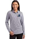 View image 1: Chicago White Sox Cooperstown Cutter & Buck Skyline Recycled Gingham Womens Long Sleeve Spread Collar Dress Shirt Black/White Front