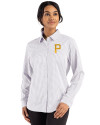 Pittsburgh Pirates Cutter & Buck Skyline Epic Confidence Recycled Gingham Womens Long Sleeve Dress Shirt  Concrete/White Front Thumbnail Image