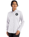 View image 7: Houston Astros Monochromatic Cutter & Buck Skyline Recycled Gingham Womens Long Sleeve Spread Collar Dress Shirt Concrete/White Front