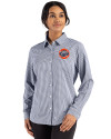 HoustonAstrosCooperstown- Cutter & Buck Skyline Epic Confidence Recycled Gingham Womens Long Sleeve Dress Shirt  Navy Blue/White Front Thumbnail Image