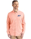 New York Mets Cooperstown Cutter & Buck Skyline Epic Confidence Recycled Gingham Mens Long Sleeve Dress Shirt College Orange/White Front Thumbnail Image