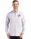 New York Yankees Cooperstown Cutter & Buck Skyline Epic Confidence Recycled Gingham Mens Long Sleeve Dress Shirt Concrete/White Front Thumbnail Image