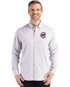 Chicago Cubs Cutter & Buck Skyline Epic Confidence Recycled Gingham Mens Long Sleeve Dress Shirt Concrete/White Front Thumbnail Image