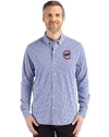 Chicago Cubs Cutter & Buck Skyline Epic Confidence Recycled Gingham Mens Long Sleeve Dress Shirt Tour Blue/White Front Thumbnail Image