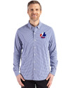 Montreal Expos Cooperstown Cutter & Buck Skyline Epic Confidence Recycled Gingham Mens Long Sleeve Dress Shirt Tour Blue/White Front Thumbnail Image