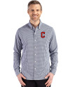 Cleveland Guardians - Cutter & Buck Skyline Epic Confidence Recycled Gingham Mens Long Sleeve Dress Shirt Navy Blue/White Front Thumbnail Image