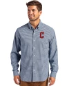 Cleveland Guardians - Cutter & Buck Skyline Epic Confidence Recycled Gingham Mens Long Sleeve Dress Shirt Pale Blue/Navy Blue Front Thumbnail Image