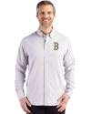Boston Red Sox City Connect Cutter & Buck Skyline Epic Confidence Recycled Gingham Mens Long Sleeve Dress Shirt Concrete/White Front Thumbnail Image