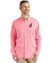 Cleveland Indians Cooperstown Cutter & Buck Skyline Epic Confidence Recycled Gingham Mens Long Sleeve Dress Shirt Red/White Front Thumbnail Image