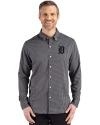 Detroit Tigers Mono Cutter & Buck Skyline Epic Confidence Recycled Gingham Mens Long Sleeve Dress Shirt Black/Elemental Grey Front Thumbnail Image