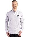 Colorado Rockies Mono Cutter & Buck Skyline Epic Confidence Recycled Gingham Mens Long Sleeve Dress Shirt Concrete/White Front Thumbnail Image