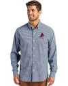St. Louis Cardinals Cooperstown Cutter & Buck Skyline Epic Confidence Recycled Gingham Mens Long Sleeve Dress Shirt Pale Blue/Navy Blue Front Thumbnail Image